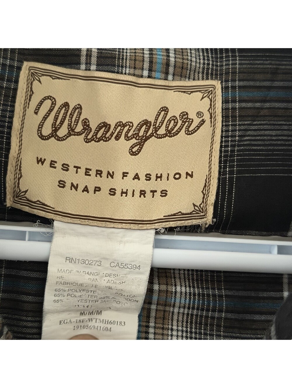 Wrangler Western Snap Shirt Men’s Medium Plaid Pearl Snap Long Sleeve Cowboy - Picture 3 of 7